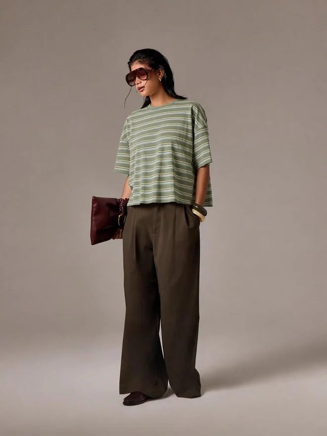 Oversized Striped T Shirts Ribbed Knit Y2k Going Out Tops by OYOANGLE, photograph 4 of 4