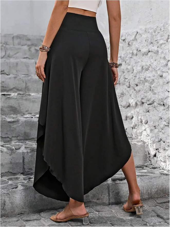 Ruffle Flare Leg Elegant Pants Black by OYOANGLE, photograph 2 of 3