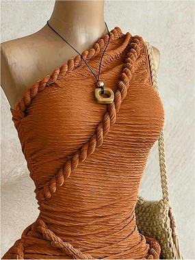 One Shoulder Braided Strap Bodycon Mini Dress Club Outfit in Brown