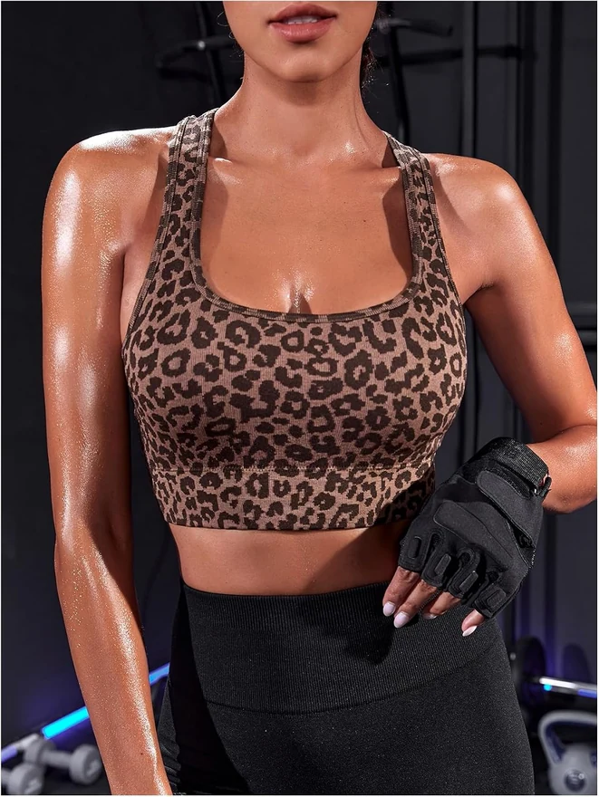 Cheetah Sports Bra for Women Leopard Print Athletic Gym Tops by OYOANGLE, photograph 4 of 4