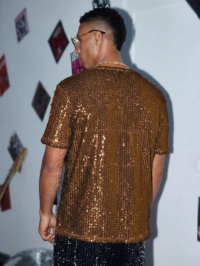 Sparkly Sequin Party T Shirt Short Sleeve Shiny Tee Tops by OYOANGLE, photograph 3 of 4