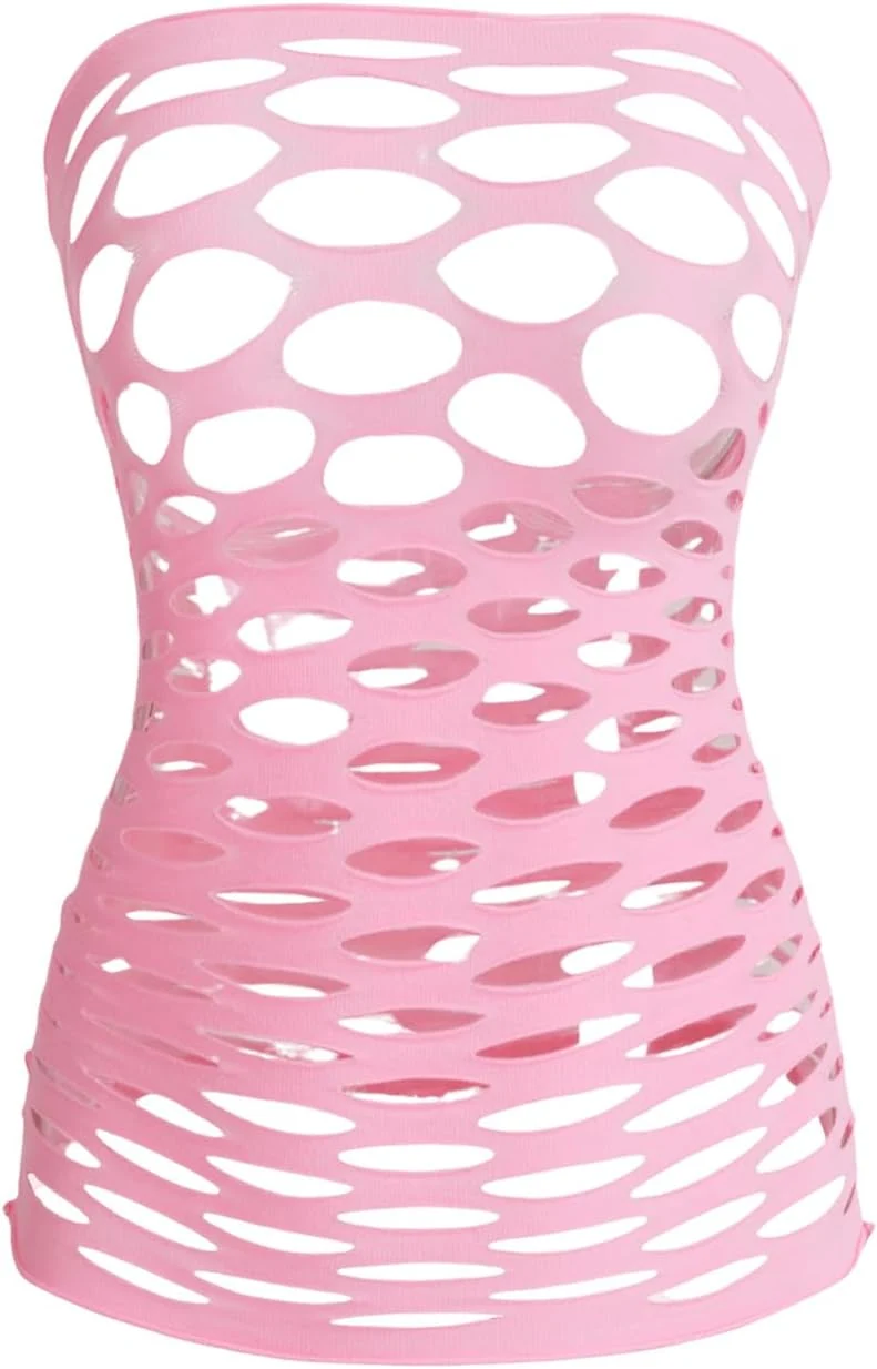 Fishnet Tube Top Strapless Lingerie Light Pink by OYOANGLE, photograph 1 of 4