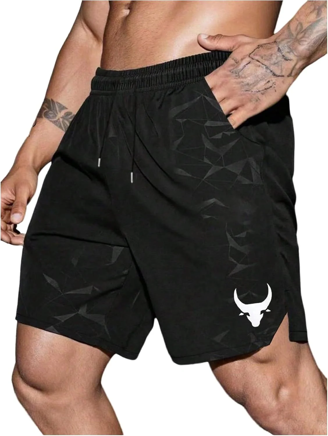 Graphic Track Shorts Drawstring Waist Gym Workout Athletic by OYOANGLE, photograph 1 of 4