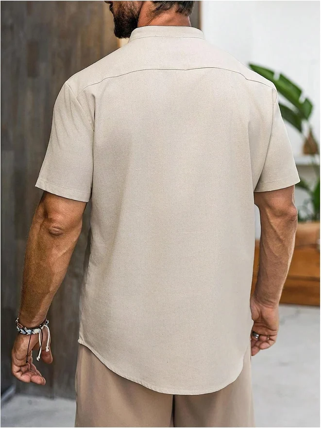 Short Sleeve Half Button Henley Shirt Pocket Patched Casual by OYOANGLE, photograph 3 of 4