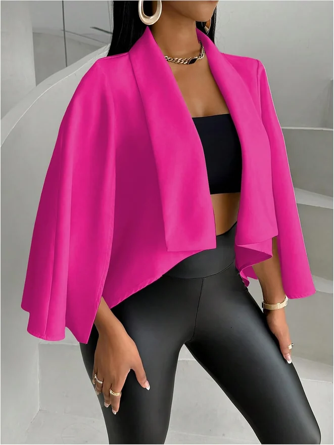 Cape Blazer Long Sleeve Cropped Blazers Jacket Coat Work by OYOANGLE, photograph 2 of 4