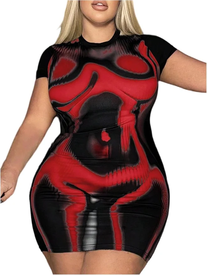 Plus Size Y2k Sexy Bodycon Dress Red by OYOANGLE