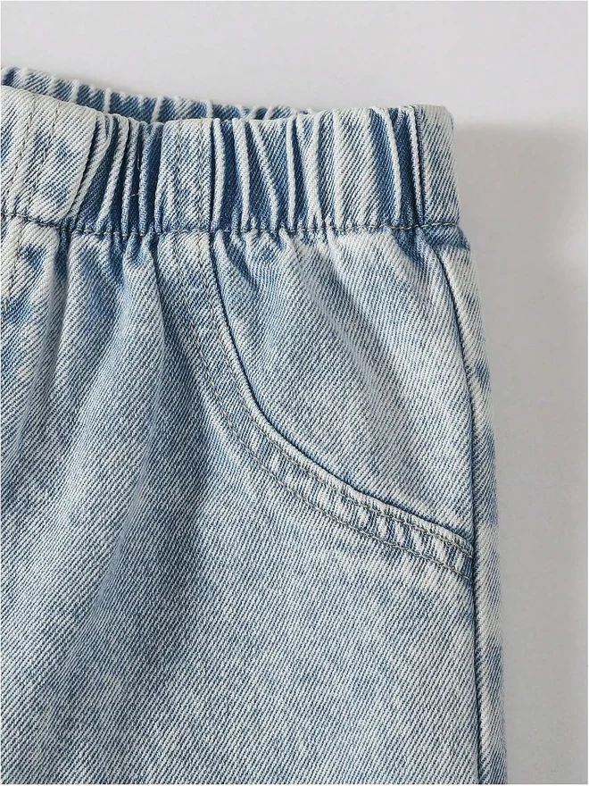 Girl's Star Wide Leg Baggy Jeans Y2K Elastic Waist Denim Pants by OYOANGLE, photograph 3 of 3