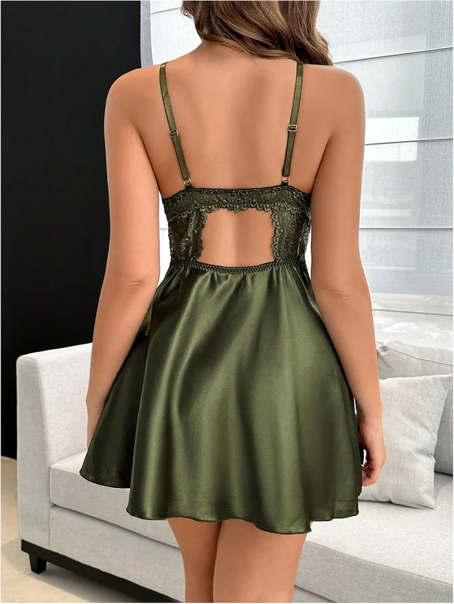 Floral Lace Satin Slip Dress Corset Mini Nightgowns by OYOANGLE, photograph 2 of 4