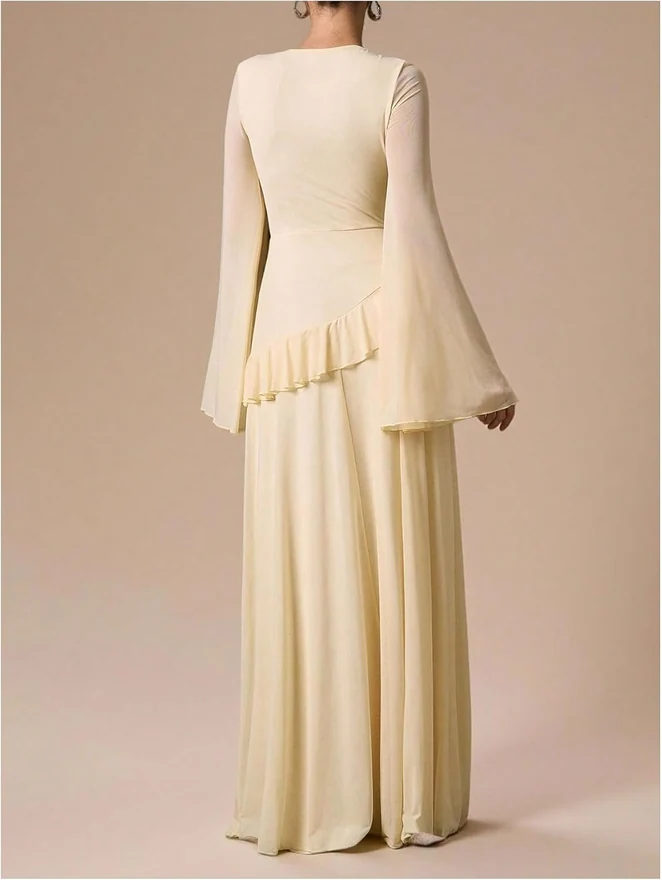 Long Sleeve Maxi Dresses for Women Fall Mesh Wedding Guest by OYOANGLE, photograph 3 of 3