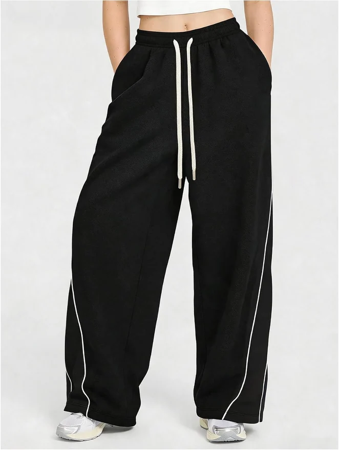 Baggy Sweatpants Side Striped Drawstring Waist Straight Leg by OYOANGLE, photograph 3 of 3