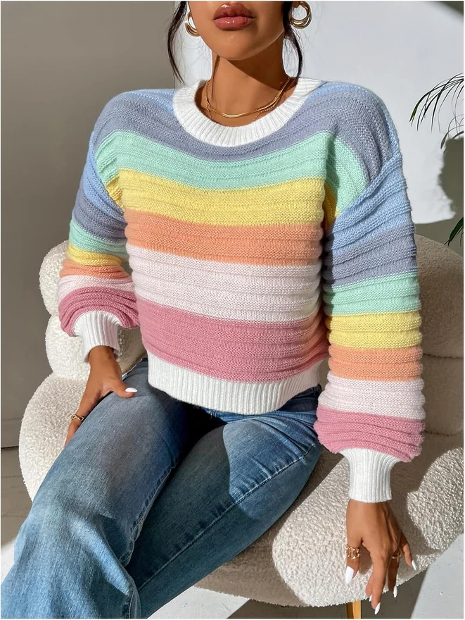 Lantern Long Sleeve Sweater Drop Shoulder Pullover by OYOANGLE, photograph 3 of 4