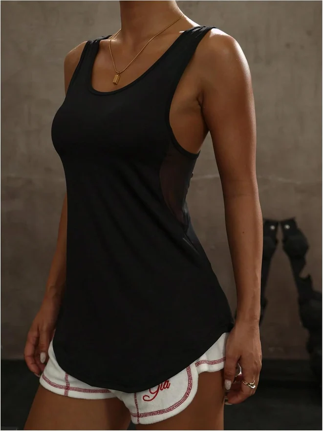 Workout Athletic Running Tank Top Mesh Sheer Activewear by OYOANGLE, photograph 2 of 4