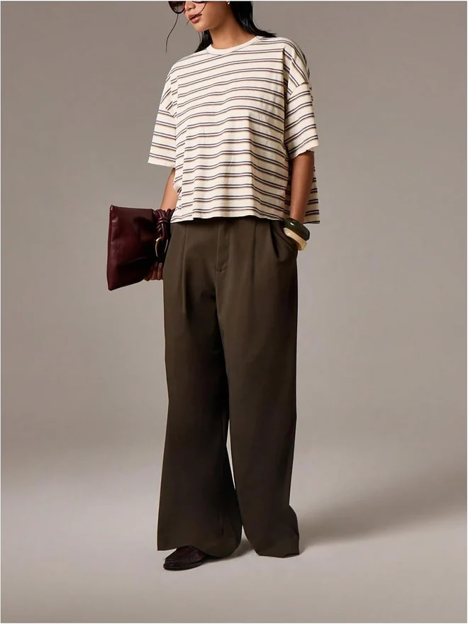 Oversized Striped T Shirts Ribbed Knit Y2k Going Out Tops by OYOANGLE, photograph 4 of 4