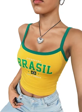Vintage Graphic Brazil Shirt Y2k Tank Top Yellow in Yellow