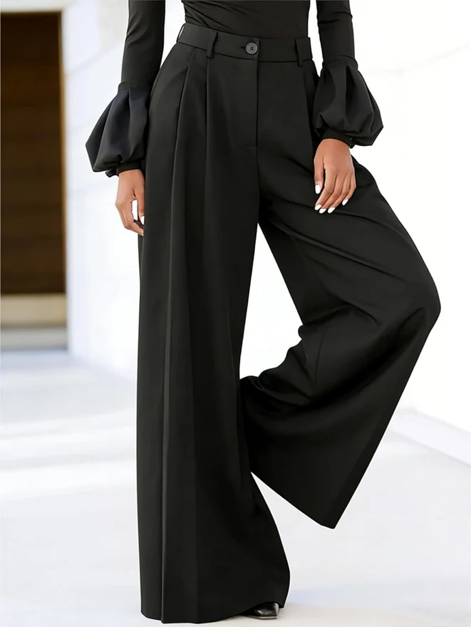 Zipper Fly Wide Leg Dress Pants High Waist Pleated Baggy Pants by OYOANGLE, photograph 3 of 3