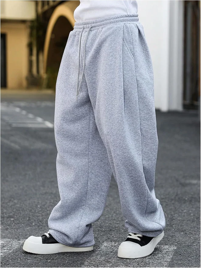 Baggy Sweatpants Drawstring Waist Workout Gym Wide Leg Pants by OYOANGLE, photograph 3 of 3