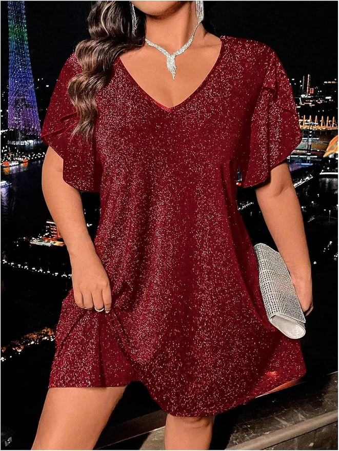 Plus Size Cocktial Dress Sparkly Glitter Club Party Wear by OYOANGLE, photograph 4 of 4