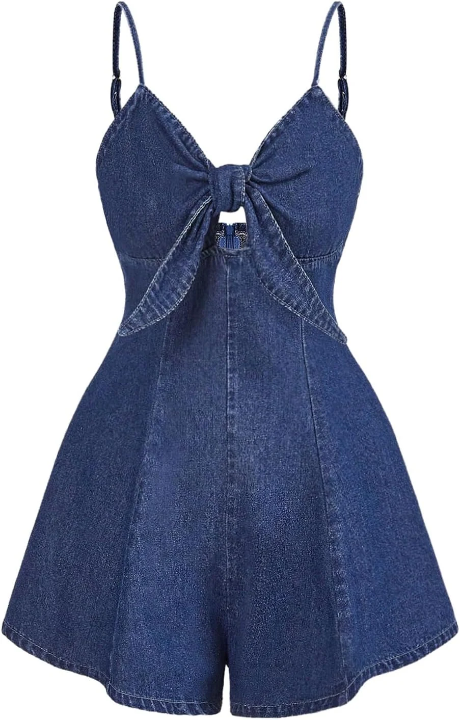 Vintage Bowknot Spaghetti Strap Denim Romper Jean Dress by OYOANGLE, photograph 1 of 4