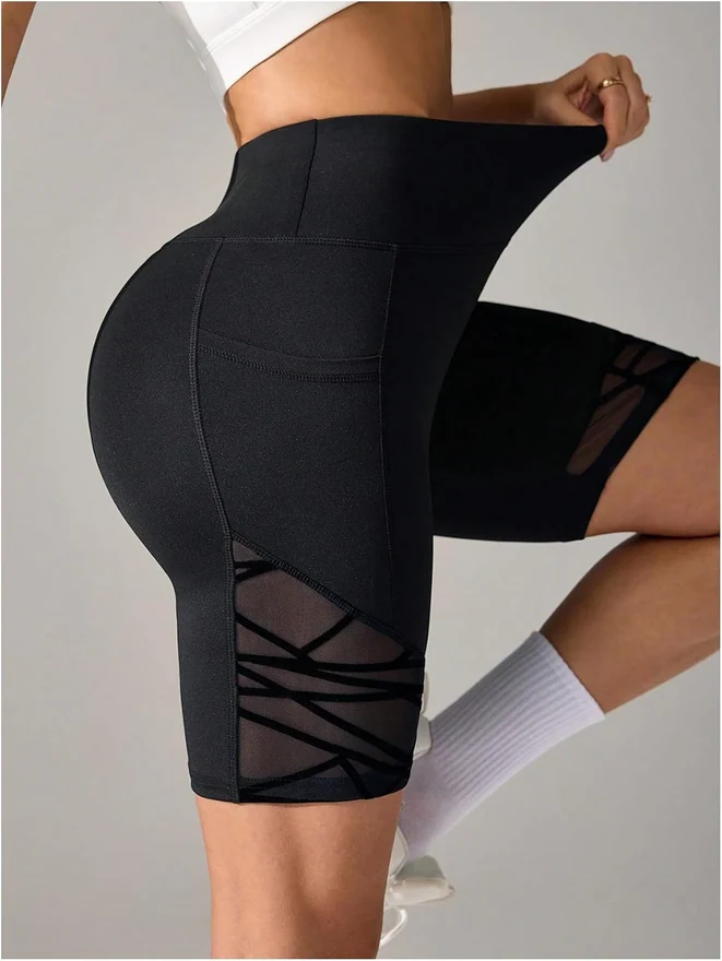 Athletic Shorts High Waist Mesh Seamless Workout Gym Yoga Shorts by OYOANGLE, photograph 2 of 4