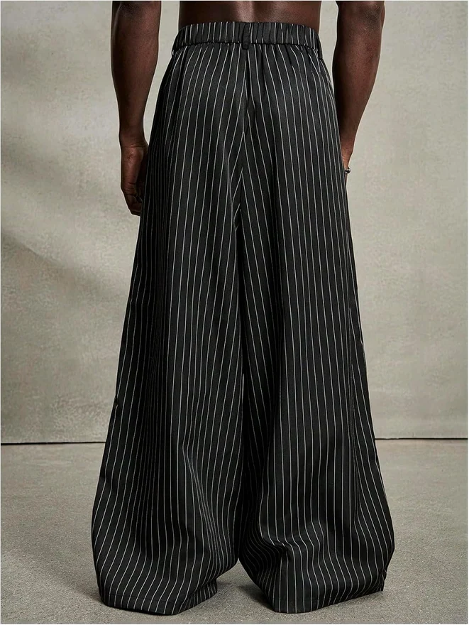 Striped Pleated Work Pants Baggy Business Casual Dress Pant by OYOANGLE