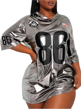 Y2k Jersey Dresses Silver Shirt in Silver