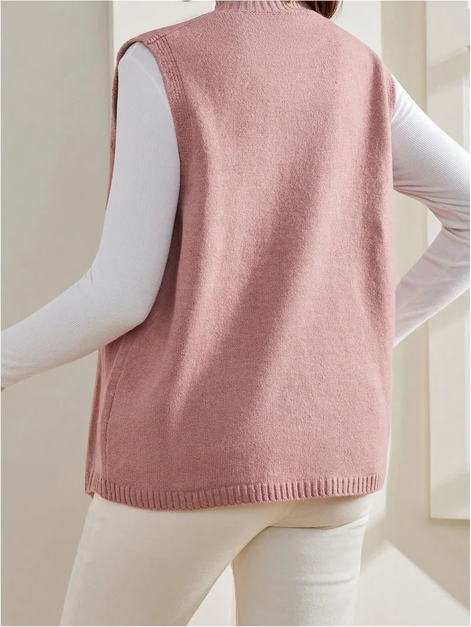 Maternity Sweater Vest Split Hem Mock Neck Sleeveless Pregnancy by OYOANGLE, photograph 3 of 3