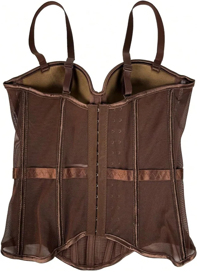 Bustier Corset Top See Through Mesh Boned Cami Tops Brown by OYOANGLE, photograph 2 of 3