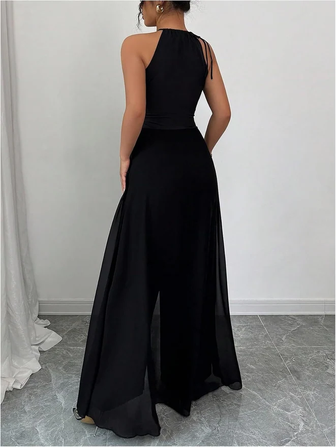 Wide Leg Halter Jumpsuit by OYOANGLE, photograph 2 of 3
