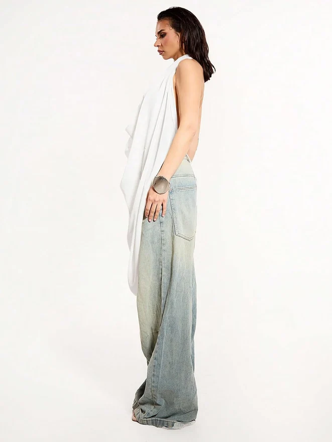 Cowl Neck Backless Halter Top Y2k See Through Tank Tops by OYOANGLE, photograph 2 of 3