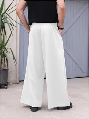 Baggy Dress Pants Wide Leg Pleated Loose Work Trousers Black in White