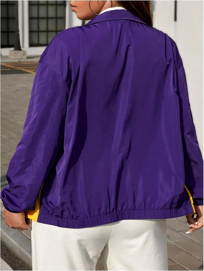 Plus Size Zip Up Casual Lightweight Color Block Bomber Jacket by OYOANGLE, photograph 2 of 4