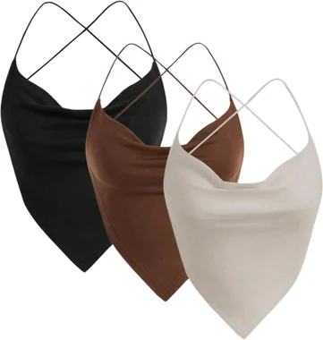3 Pack Draped Cami Tops Y2K Criss Cross Going Out Tops in Black Brown Beige
