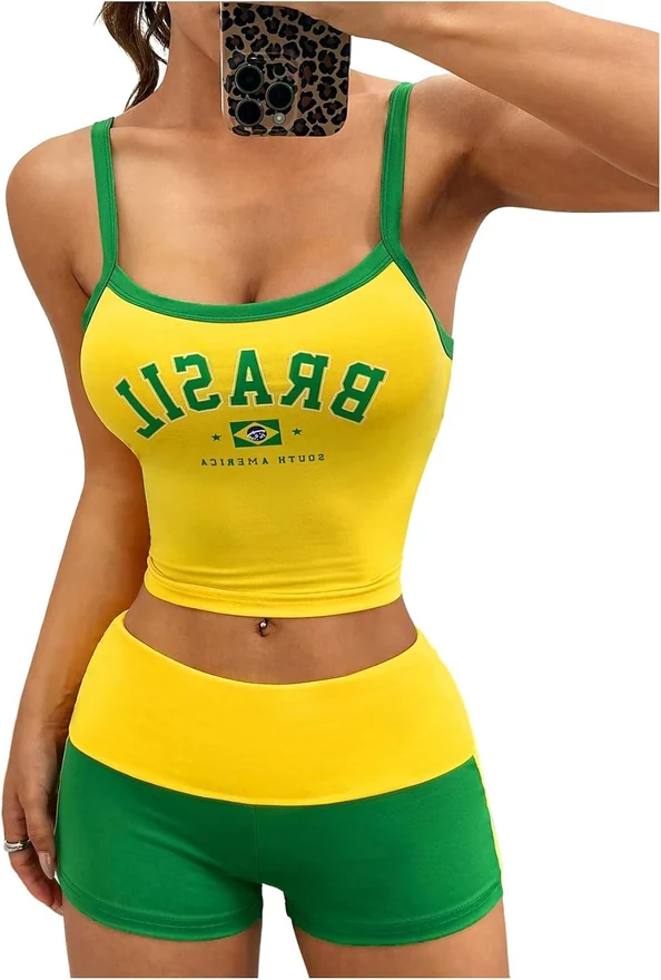 Y2k 2 Piece Outfits Brazil Matching Set by OYOANGLE