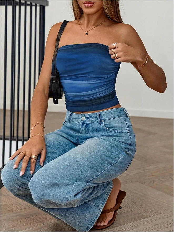 Tie Dye Strapless Tube Top Blue by OYOANGLE, photograph 4 of 4