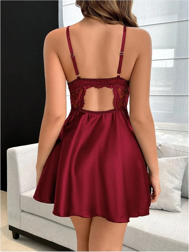 Floral Lace Satin Slip Dress Corset Mini Nightgowns by OYOANGLE, photograph 2 of 4