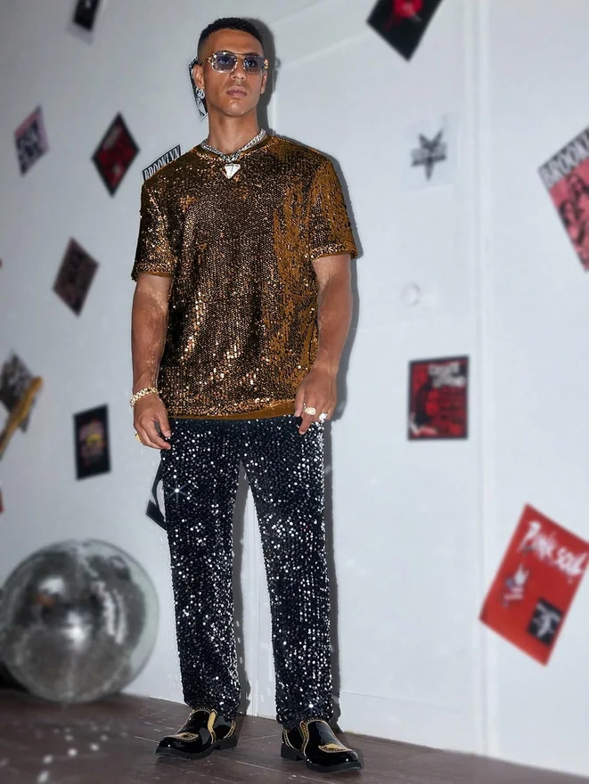 Sparkly Sequin Party T Shirt Short Sleeve Shiny Tee Tops by OYOANGLE, photograph 4 of 4