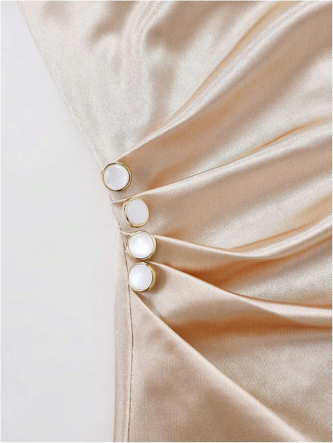 Satin Spaghetti Strap Midi Wedding Dress Elegant Cowl Neck Side by OYOANGLE, photograph 2 of 3