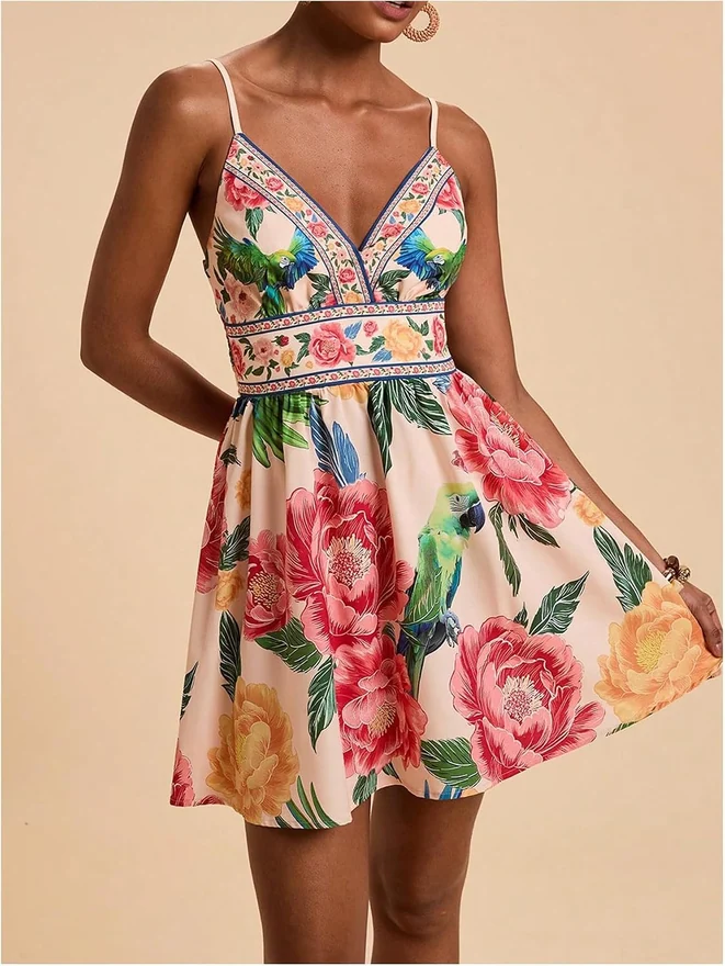Hawaiian Tropical Dresses for Women Floral Summer Sundress by OYOANGLE, photograph 2 of 4