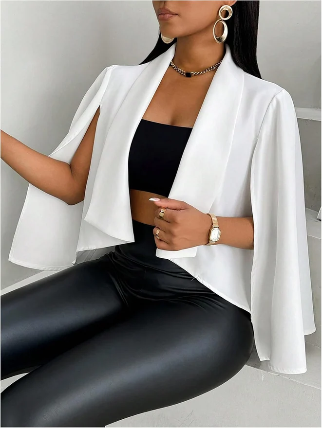 Cape Blazer Long Sleeve Cropped Blazers Jacket Coat Work by OYOANGLE, photograph 2 of 4