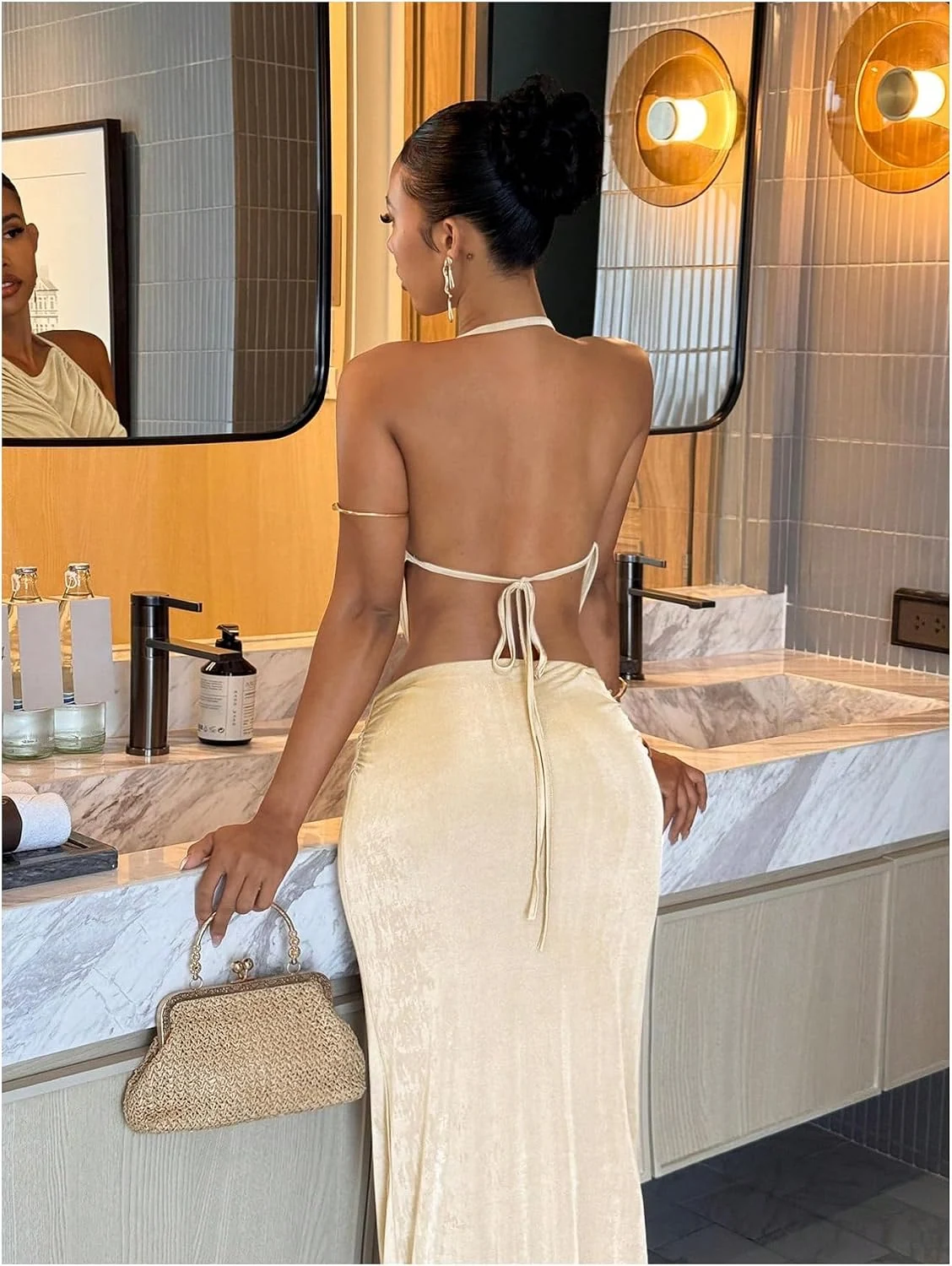 2 Piece Skirt Set Draped Ruched Halter Crop Top and Skirt by OYOANGLE, photograph 1 of 3