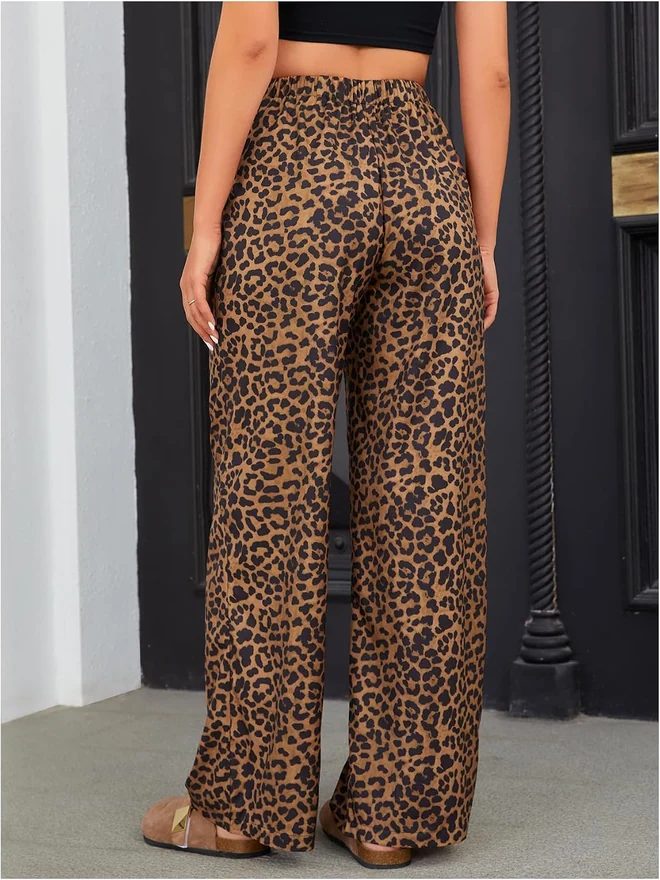 Leopard Print Elastic High Waist Long Pants by OYOANGLE