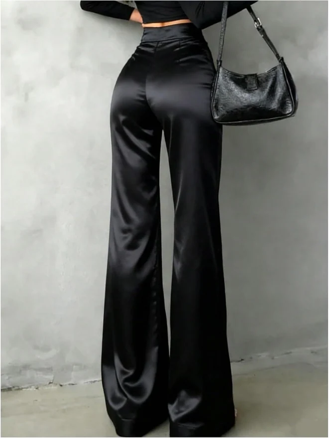 Satin Straight Leg Pants High Waist Business Casual Pants by OYOANGLE, photograph 2 of 3
