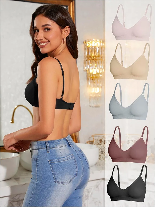 5 Pieces V Neck Wireless Bra Multicolor by OYOANGLE, photograph 2 of 4