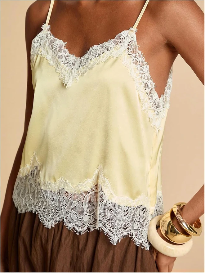 Y2K Satin Lace Trim Cami Top Summer Going Out Tank Tops by OYOANGLE, photograph 2 of 4