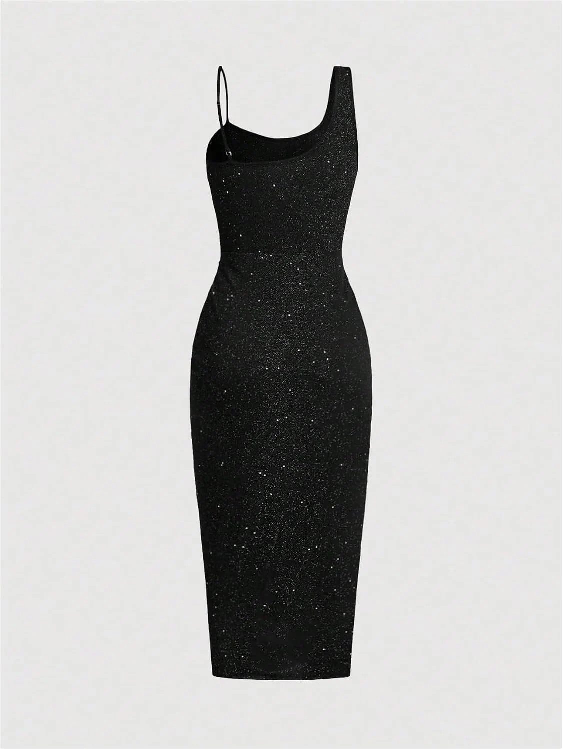 Glitter Ruched Bodycon Midi Dress Asymmetrical Party Dress by OYOANGLE, photograph 1 of 3