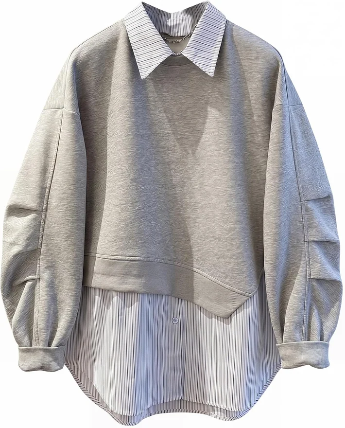 Striped Sweatshirt Oversized Ruched Casual Pullover Tops by OYOANGLE