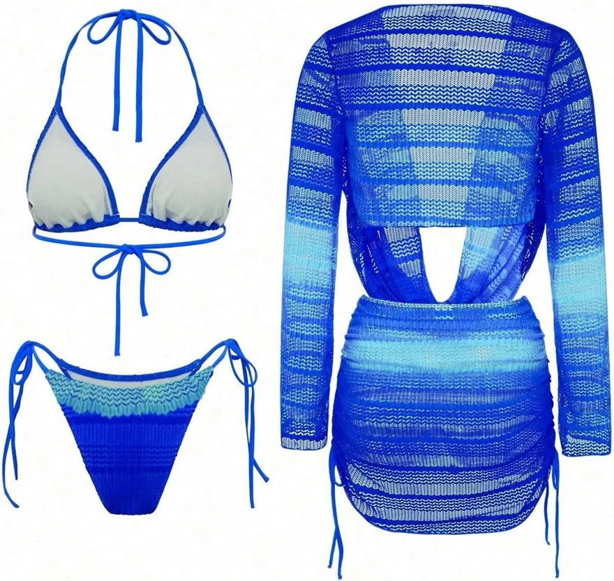 Bathing Suits 4 Piece Crochet Swimsuits with Cover Ups by OYOANGLE, photograph 4 of 4