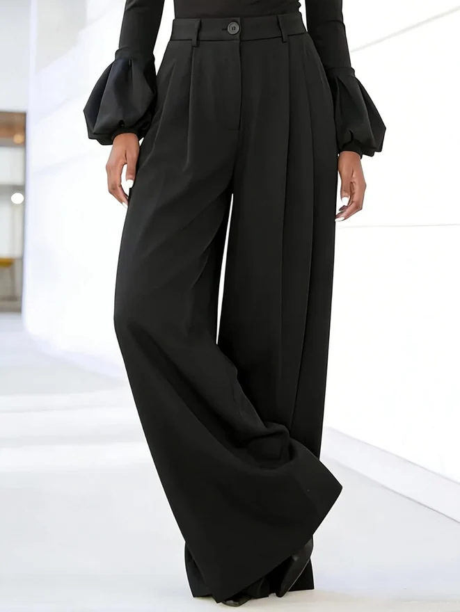 Zipper Fly Wide Leg Dress Pants High Waist Pleated Baggy Pants by OYOANGLE, photograph 2 of 3