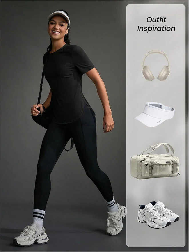 Solid Contrast Mesh Top Short Sleeve Gym T-Shirt Black by OYOANGLE, photograph 2 of 2