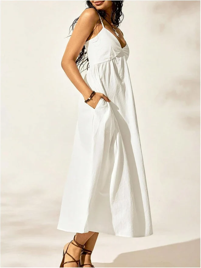 Sundresses for Women Spaghetti Strap Summer Beach Flowy Long by OYOANGLE, photograph 3 of 3